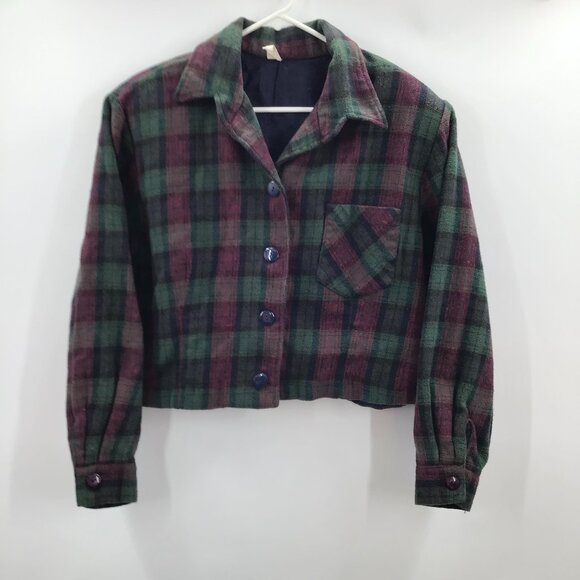 Vintage Tops - Vintage 1990s Cropped Plaid Flannel Shirt Grunge Sz 22 Long Sleeve Red Green